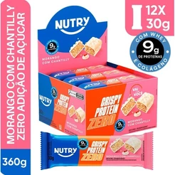 Barra Crispy Proteín Zero Morango com Chantilly Nutry Com 12 Unidades De 30g