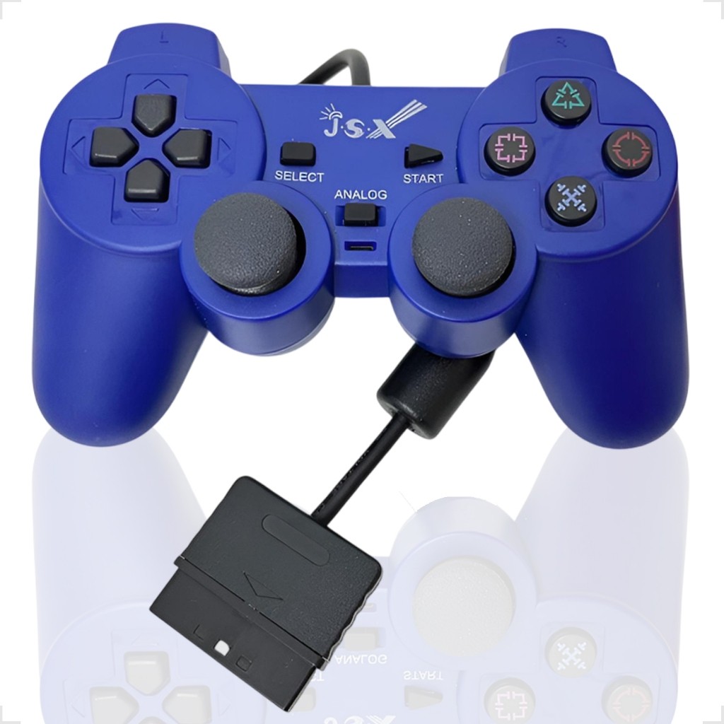 Controle Joystick Analógico Double Shock Com Fio Compatível Psone Playstation 2 Play2 Ps2 AZUL