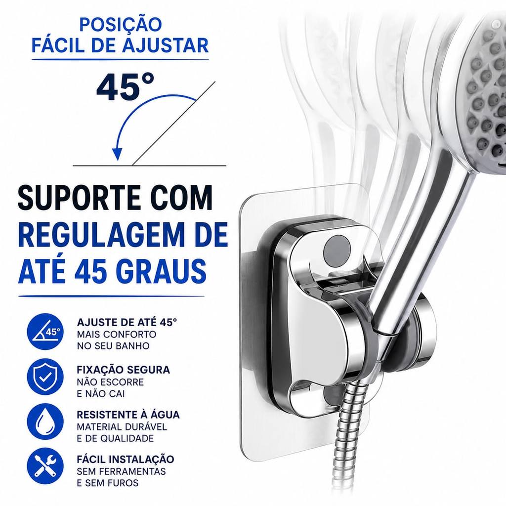 Suporte Adesivo Para Ducha Higiênica Chuveirinho Sem Furar Parede Cromado Universal Resistente À Água Banheiro — imagem 2 de 2