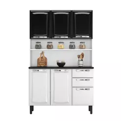 Kit de Cozinha Compacta Pratika Branco e Preto 120cm em Aço Itatiaia