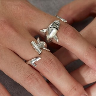 Casal tubarão anel conjunto de 2 peças grande tubarão branco conjunto anel Pet rosa conjunto não ajustável anel de tubar
