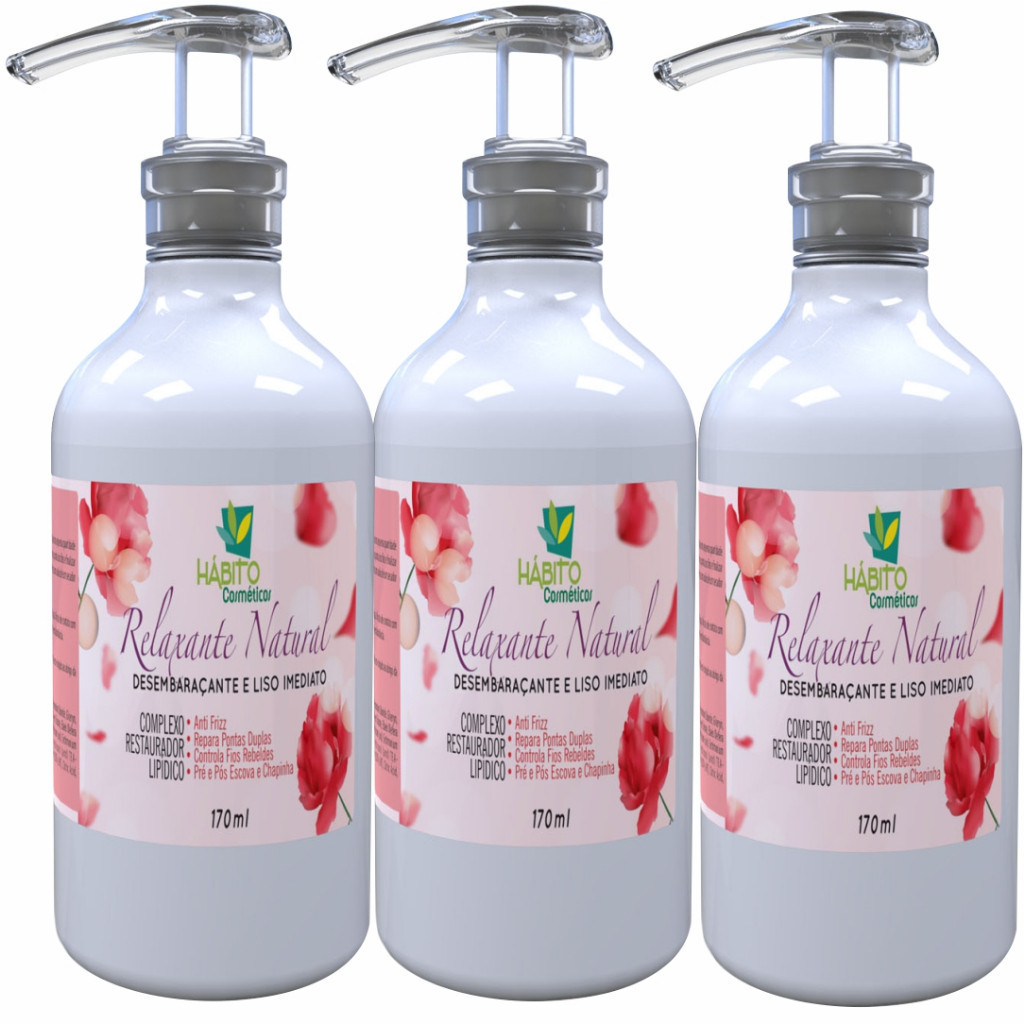 KIT 3 RELAXANTE NATURAL HÁBITO COSMÉTICOS DESEMBARAÇANTE E LISO IMEDIATO FIOS RECUPERADOS