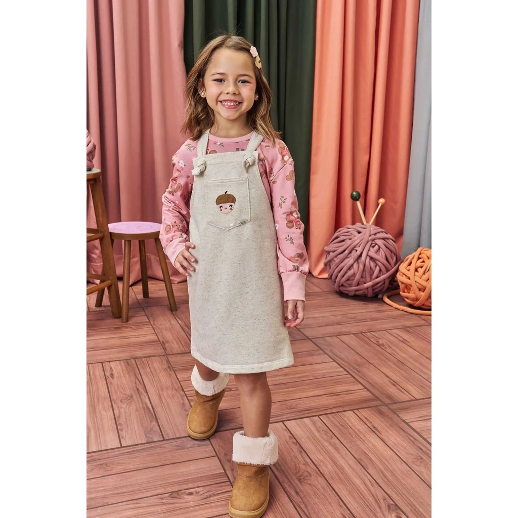 Salopete Infantil Menina Moletom e Blusa Manga Comprida -KUKIÊ