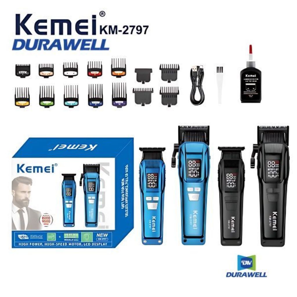 Maquina de Cortar Cabelo Profissional + Maquina de Acabamento Profissional Kemei KM 2797
