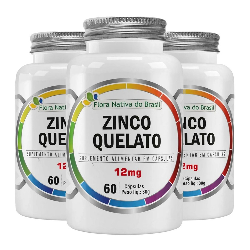 Kit 3x Zinco Quelato 12mg 60 Capsulas Flora Nativa do Brasil