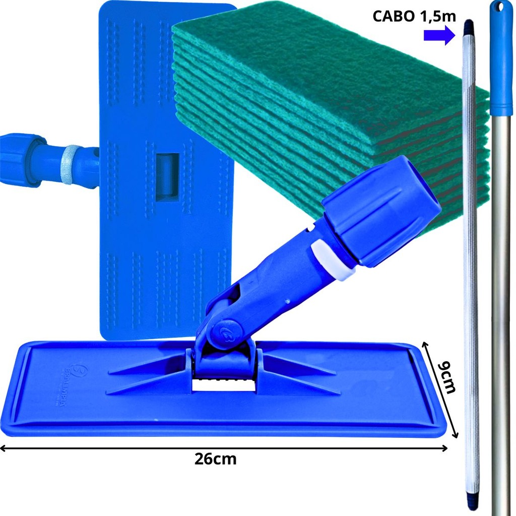 Suporte Limpa Tudo Articulado Com Cabo 1,50 Alumínio + 5 Fibras Uso Geral Limpeza Pesada