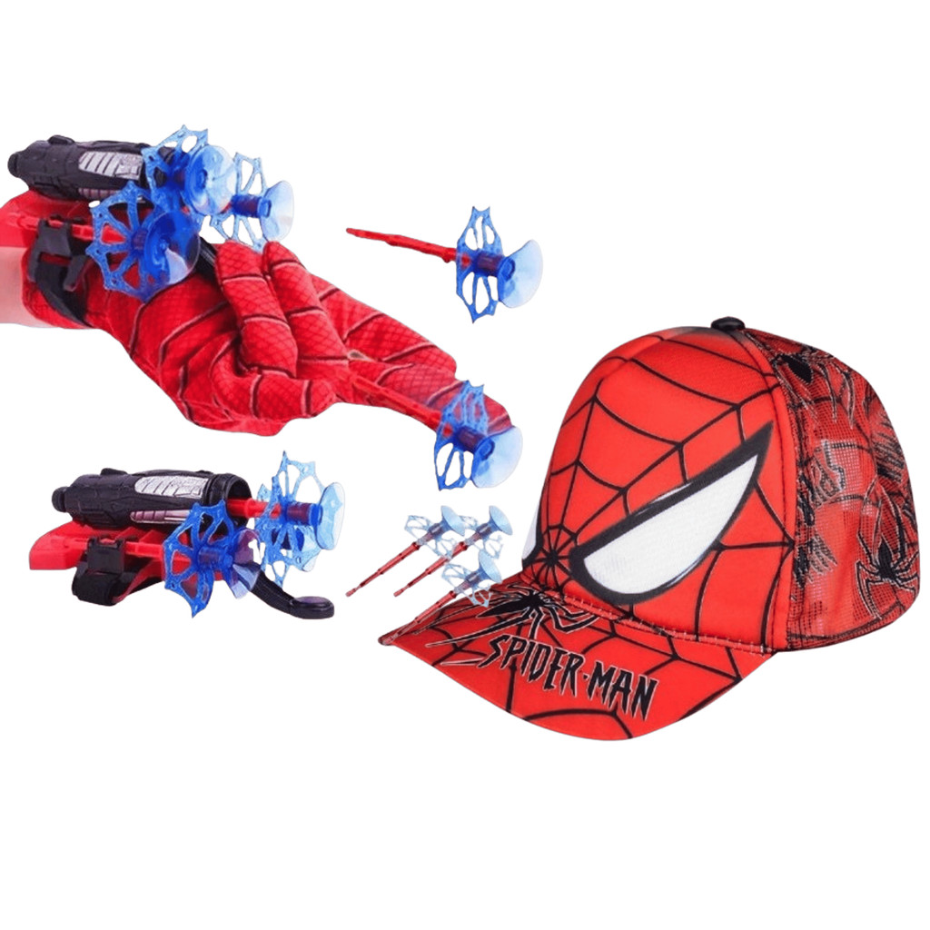 Kit Infantil Homem Aranha – Luva Lança Teia + Boné Personagem – Presente Menino