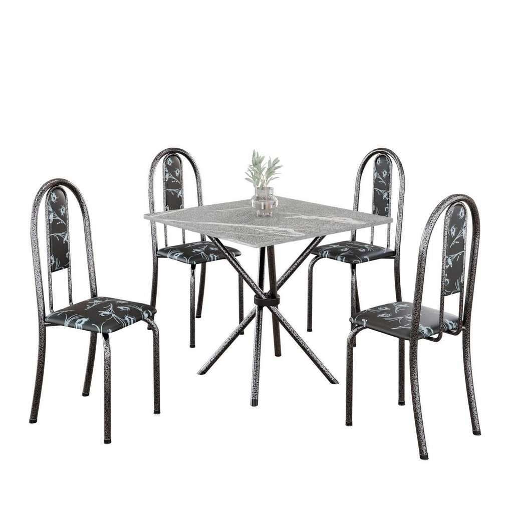 Conjunto de Mesa Tubular 4 Cadeiras 70x70cm Mart Prata com Tampo em Granito Topázio Isabel 048 - Tudo de Móveis