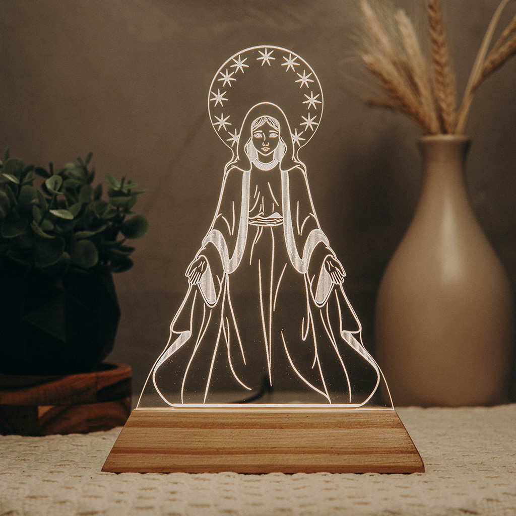 Luminária LED Imagem Nossa Senhora das Graças - Presente Troféu Lembrança Mães Avós Bebês Decoração Sala Quarto