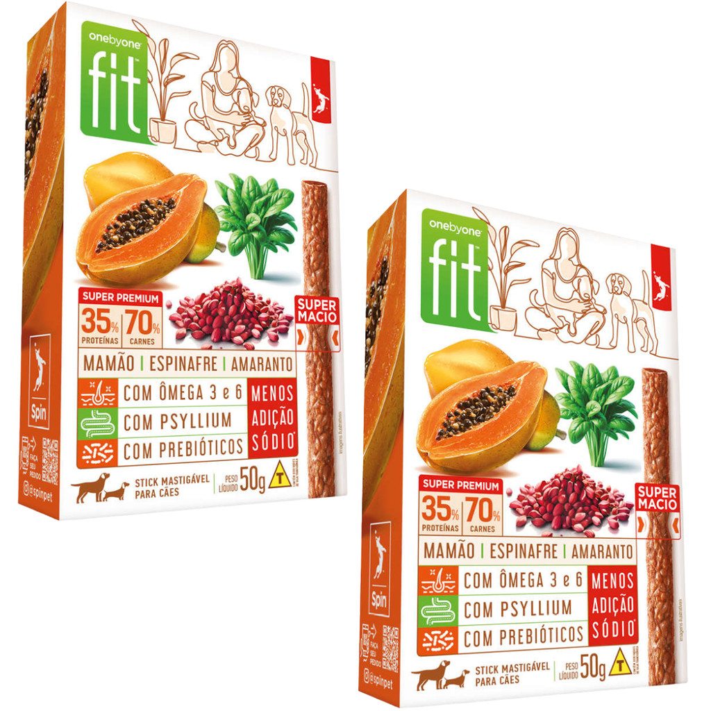 Kit 2 Petiscos Para Cães Stick Fit Spin Pet - 50g - Mamão + Espinafre + Amaranto