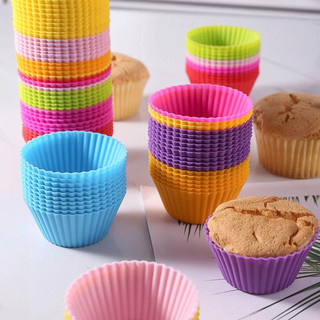 Conjunto 10/20/30 Peças Forma de Silicone Redonda para Cupcake de 7 cm Assar Bolos
