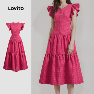 (NEW) Lovito Vestido Casual Geométrico Primavera/verão Vermelho Rosa para Mulheres L149ED1233 em Oferta na Shopee