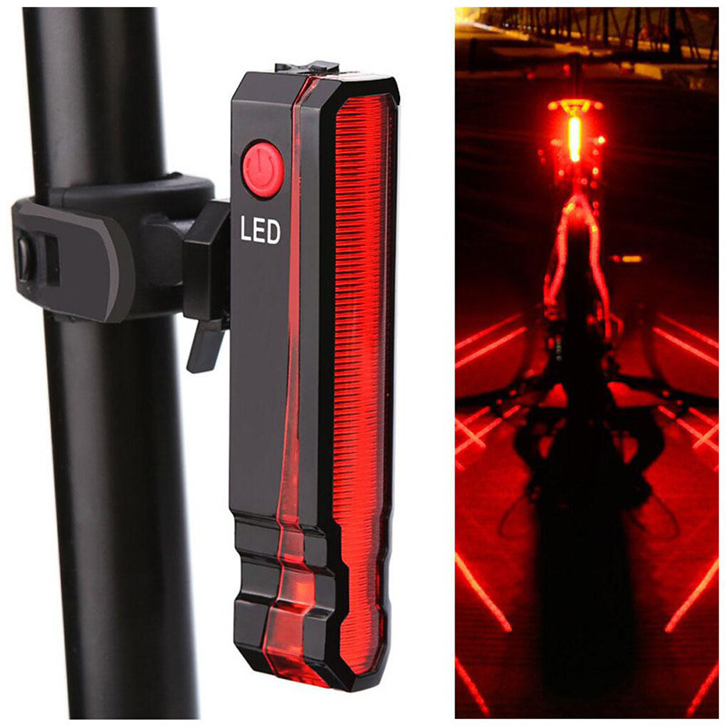 Lanterna para Bicicleta, Luz Traseira LED, Lâmpada de Advertência com Linha Laser, Luz LED à Prova d'Água, Recarregável