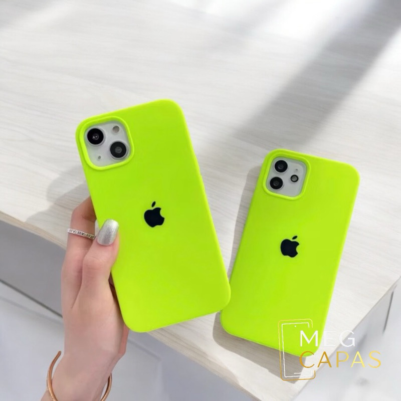CAPA CASE SILICONE VERDE LIMÃO VERDE NEON CAPINHA AVELUDADA POR DENTRO PARA IPHONE