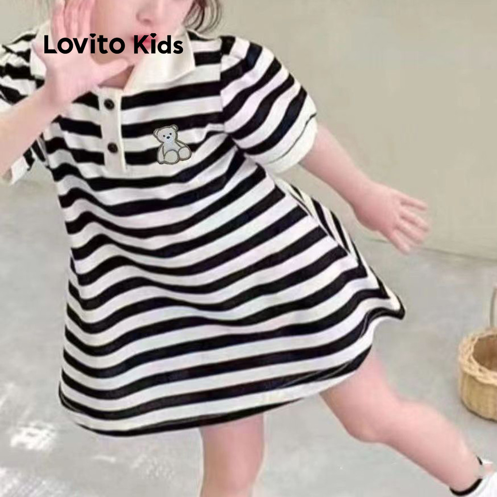 Detalhes do (New) Lovito Kids Vestido Fofo com Blocos de Cores Primavera/verão Vestido Preto e Branco para menina LNL115184
