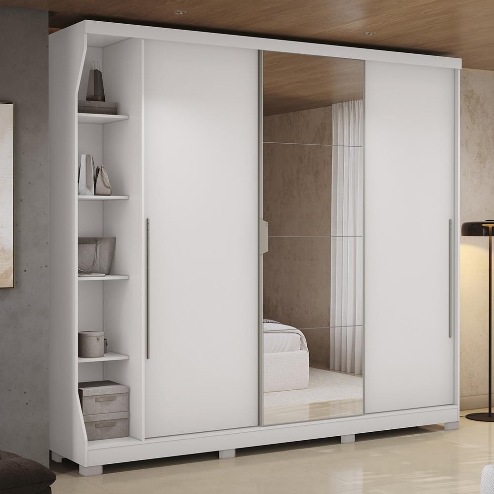 Guarda Roupa Casal 3 Portas de Correr 6 Gavetas Branco F542 em Oferta na Shopee