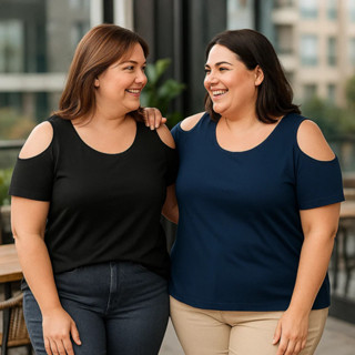 KIT 2 PEÇAS BLUSA PLUS SIZE OMBRO ABERTO CASUAL VISCOLYCRA em Oferta na Shopee