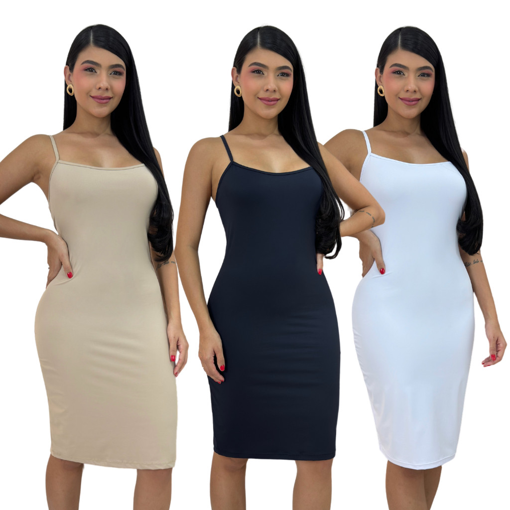 Vestido Segunda Pele Anagua Midi Vestido Tubinho Preto e Bege em Oferta na Shopee