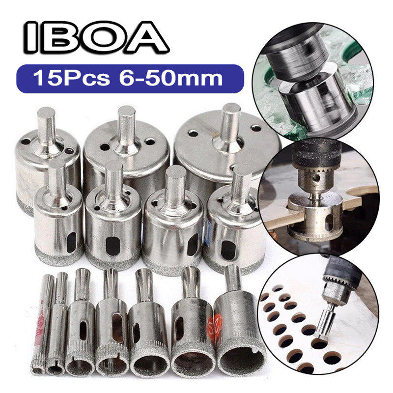 Conjunto 15 Pcs Brocas Copo Diamantadas Vidro Ceramica 6-50mm Serras Kit 15