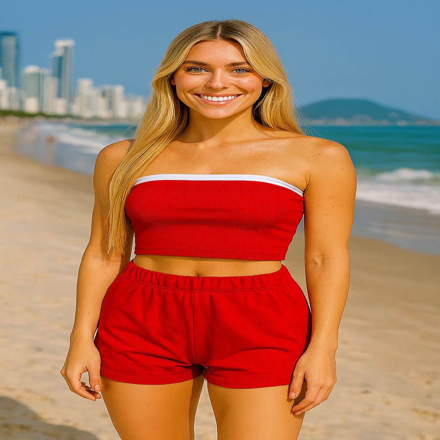 Conjunto Lola Estiloso – Cropped Ribana Tomara que Caia Com Bojo Ribana + Shorts Cós Alto