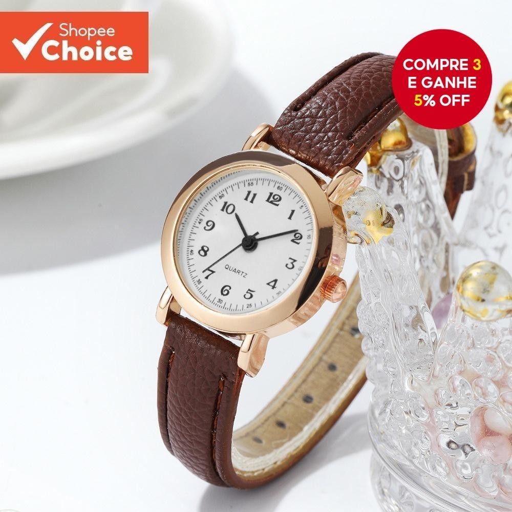 Relógio Feminino Moderno De Quartzo Com Mostrador Pequeno E Números Arábicos Pulseira De Couro em Oferta na Shopee