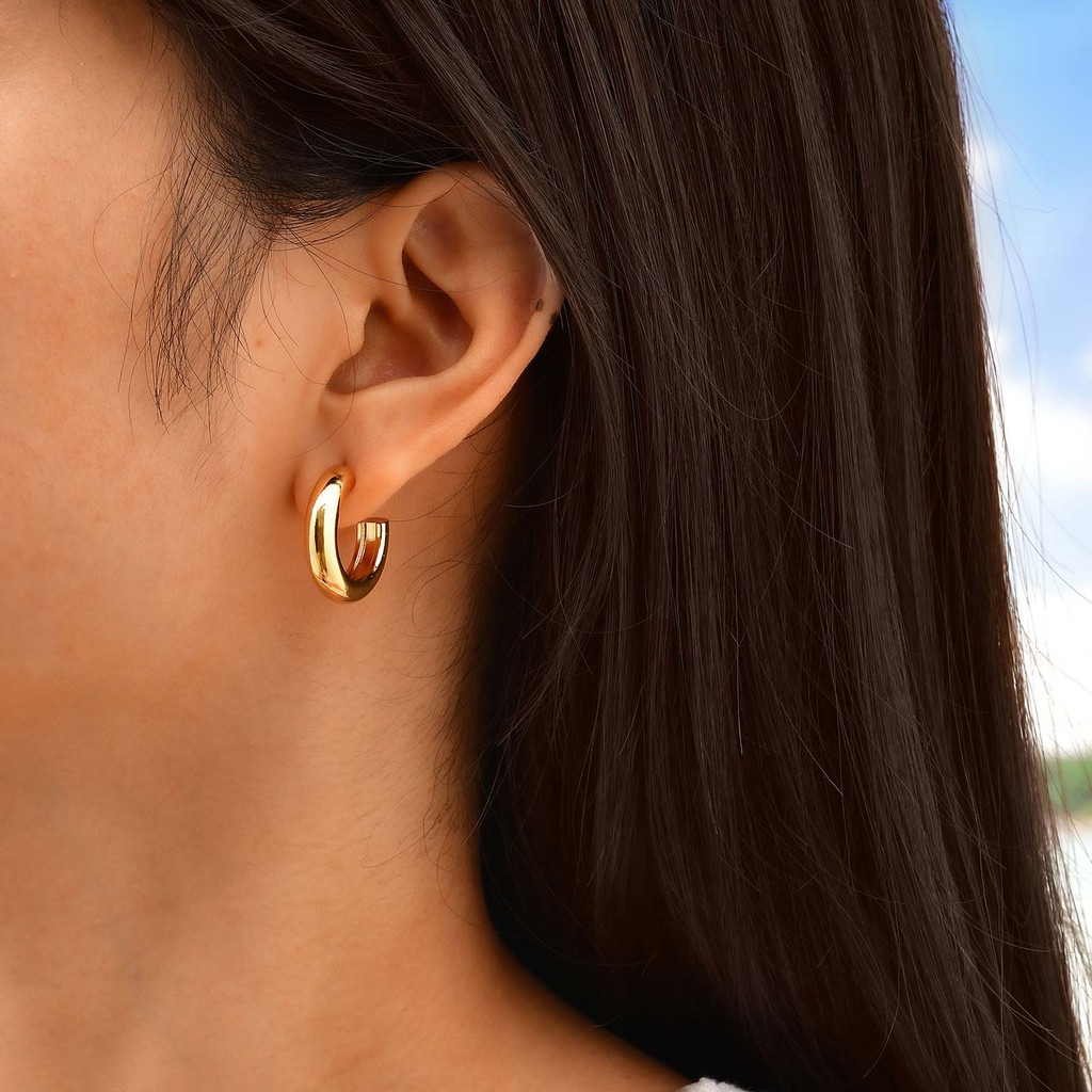 Vnox Ouro Em Forma De C Conjunto De Três Peças Brincos De Argola Para Mulheres, Círculo Simples Hipoalergênicos De Aço · foto 2