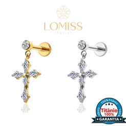 Piercing Helix Labret Titânio Com Cruz Pingente Tragus 6 Zircônia | Rosca Interna Boca Lateral Conch Flat Nariz Lóbulo
