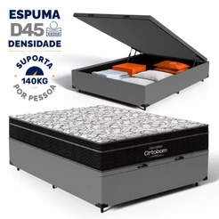 Cama Box Baú com Colchão de Espuma D45 Ortobom Airtech Ortopillow 150 Casal 138cm