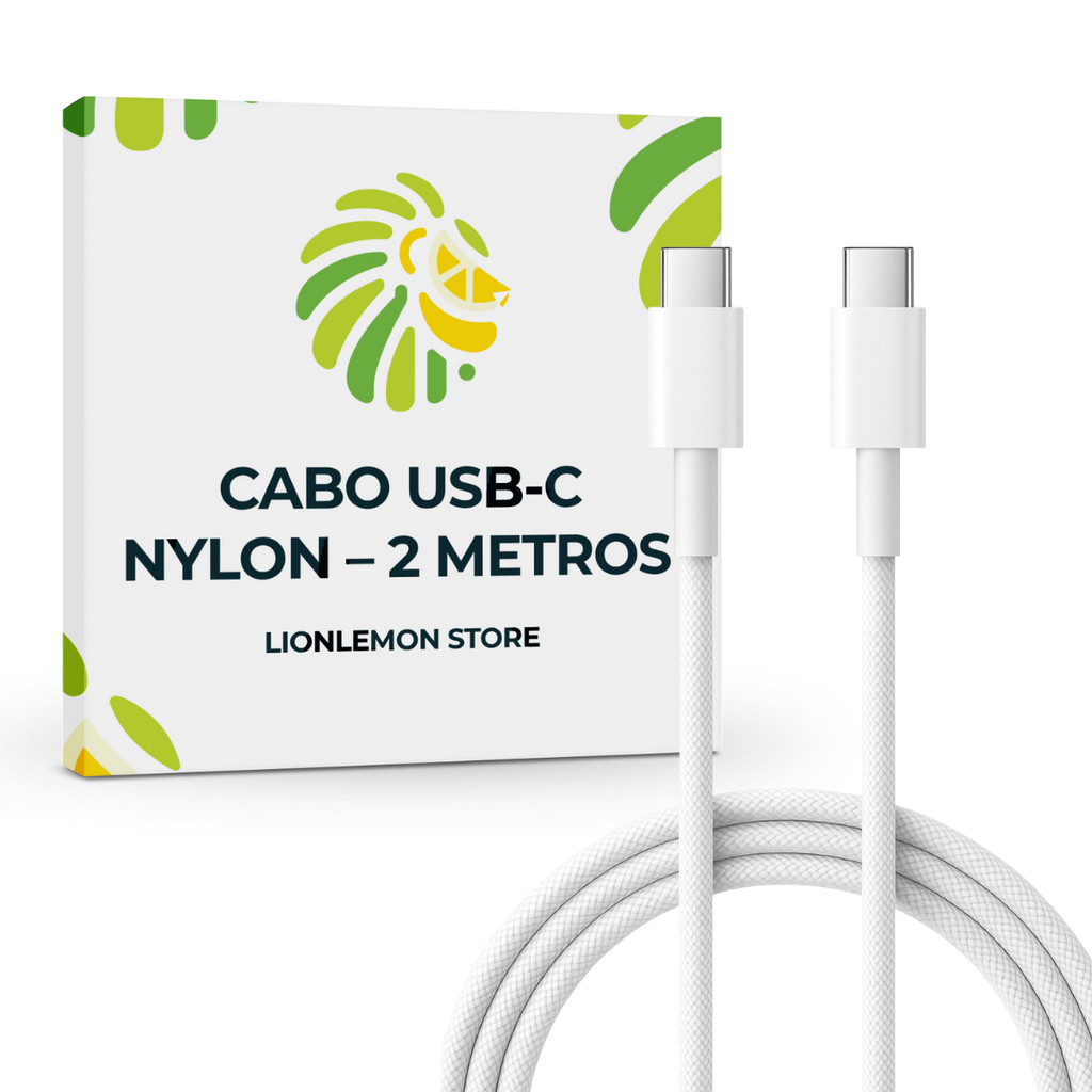 Cabo carregador USB-C turbo 4.0 em Nylon Trançado - 2 metros - compatível com smartphones, tablets, laptops, computador