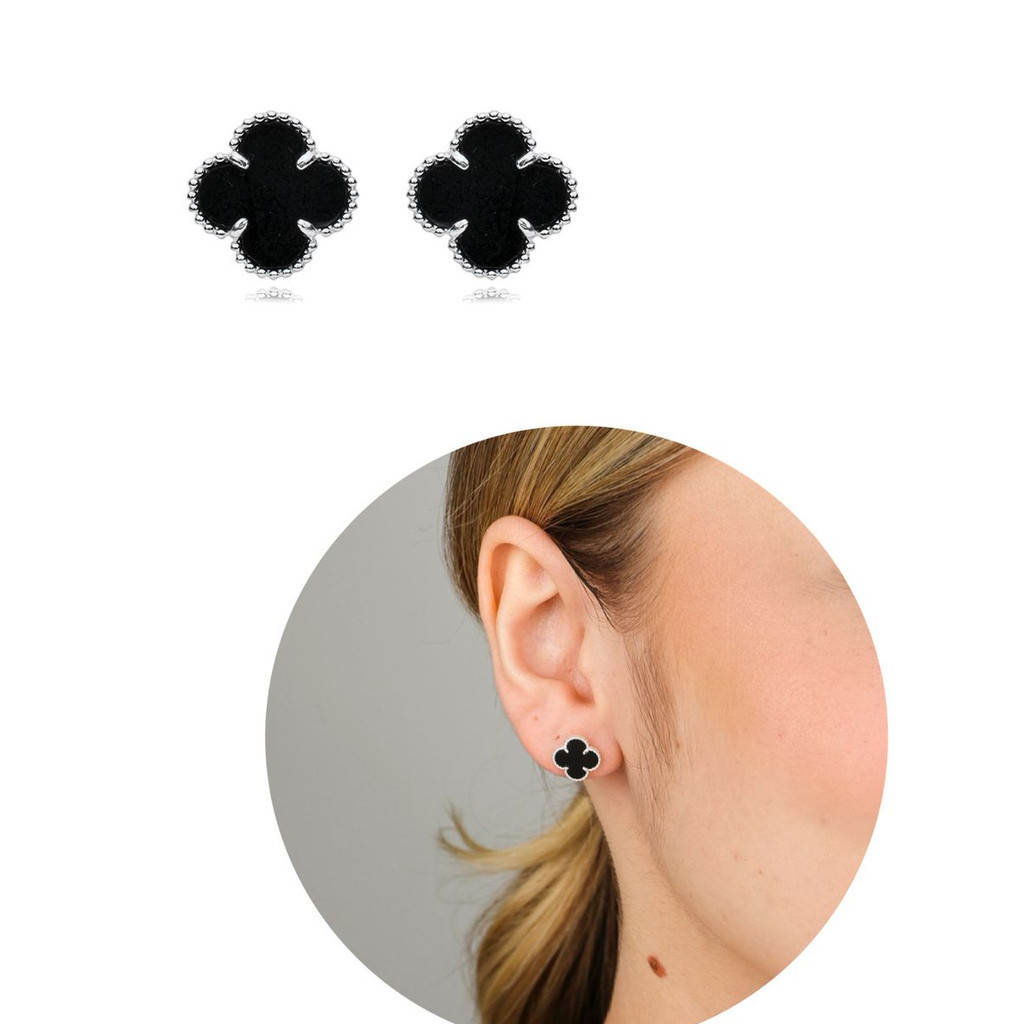 Brinco trevo virginia preto prata 925 em Oferta na Shopee