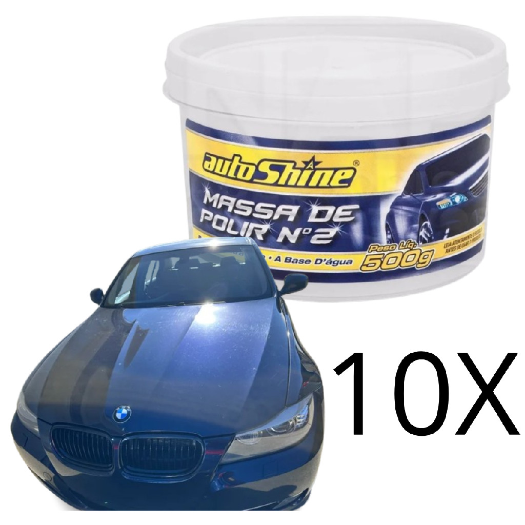 KIT 10 MASSA DE POLIR CAPO DE CARRO N°2 BASE AGUA 500G AUTOSHINE