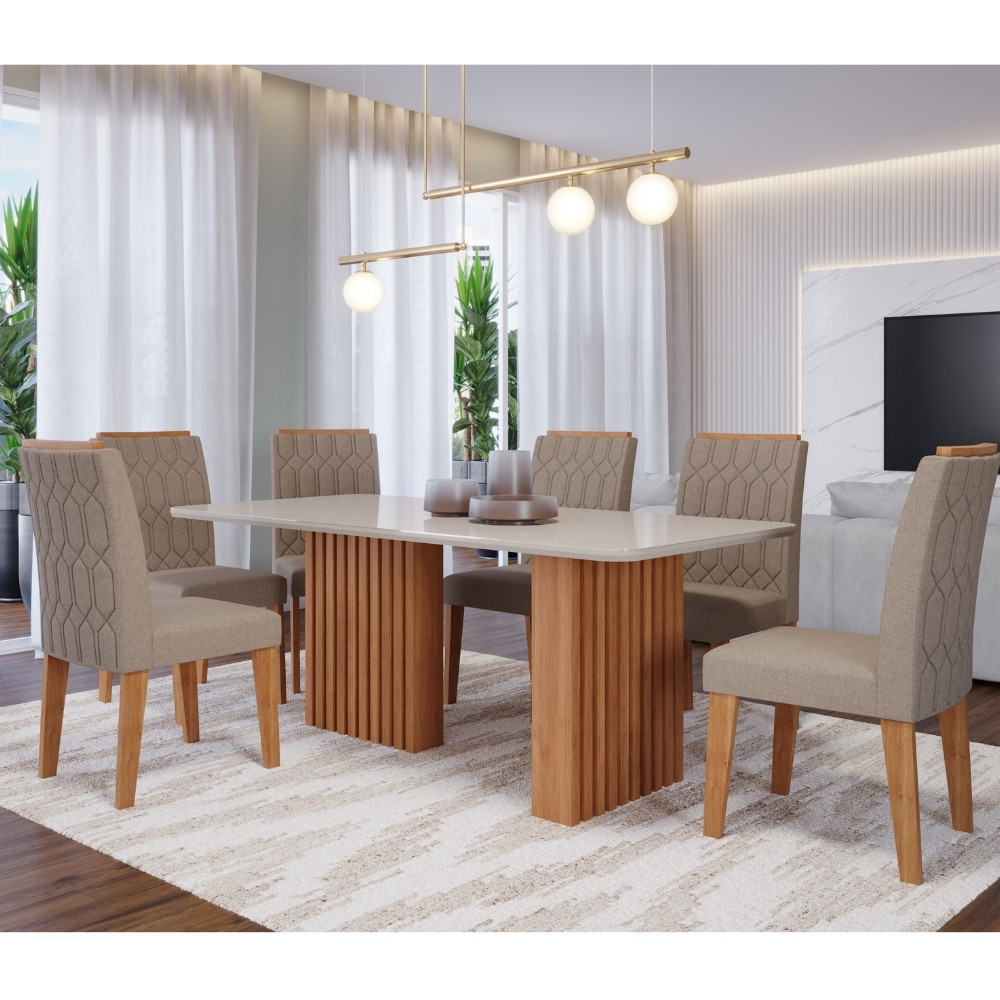Conjunto Sala de Jantar Mesa Ester 180cm 6 Cadeiras em MDF Carla Cimol em Oferta na Shopee