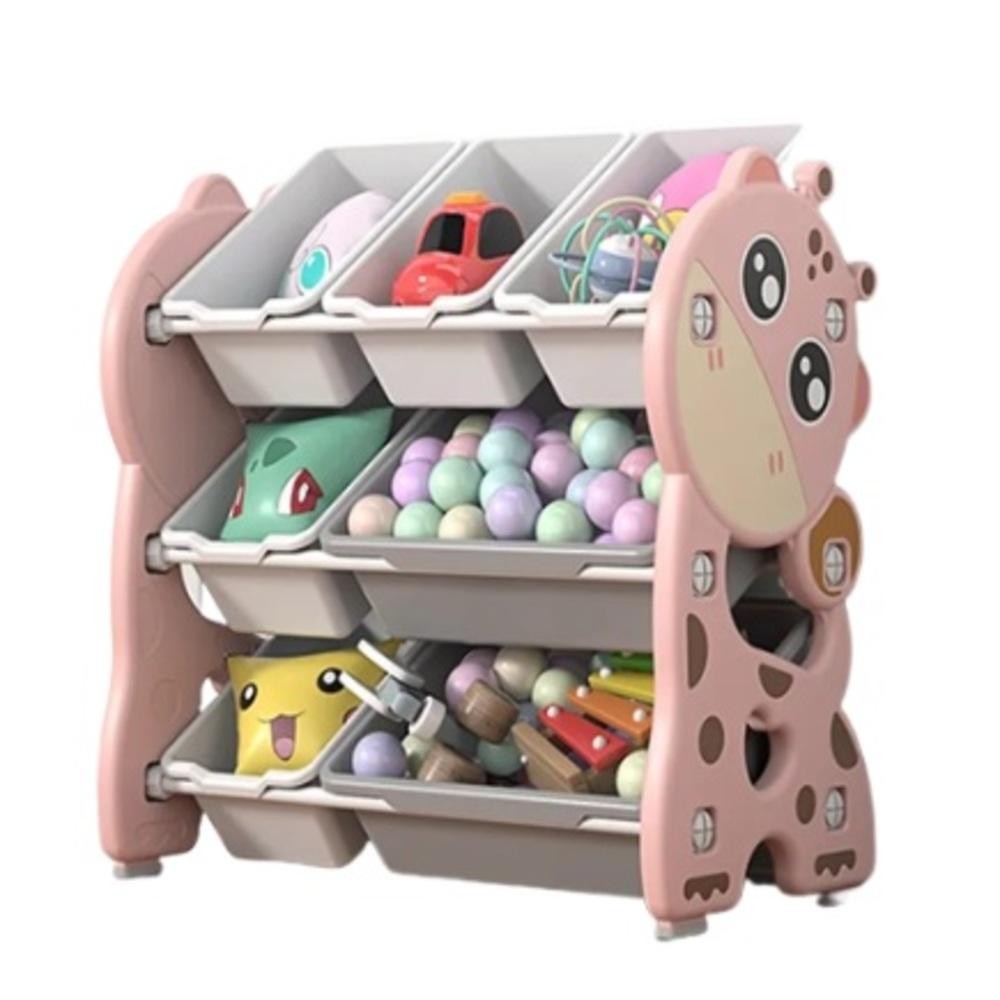 Estante Infantil Baú 3 Prateleiras Porta Treco Multiuso Brinquedos Girafinha Rosa Caixa Organizador