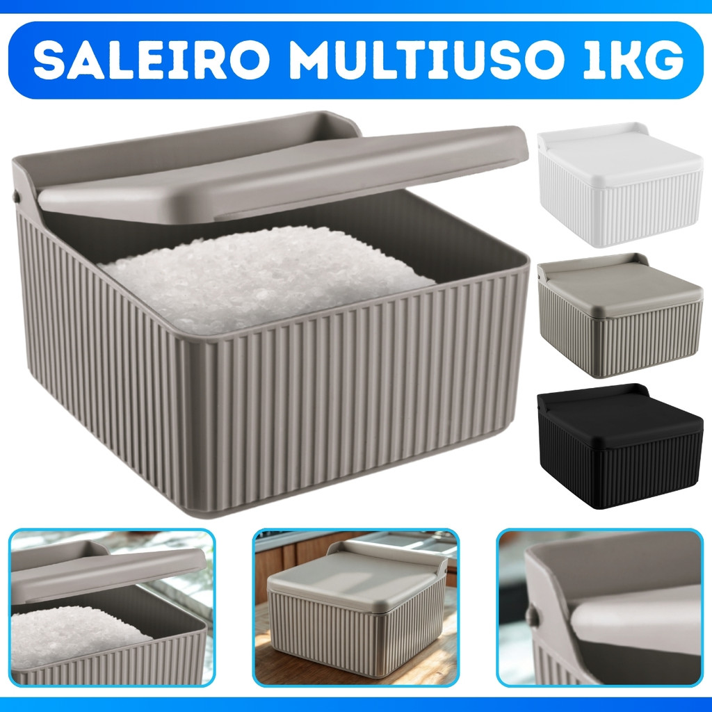 Saleiro de Mesa com Tampa Plástico Sólido em Polipropileno 1Kg - SUPER OFERTA