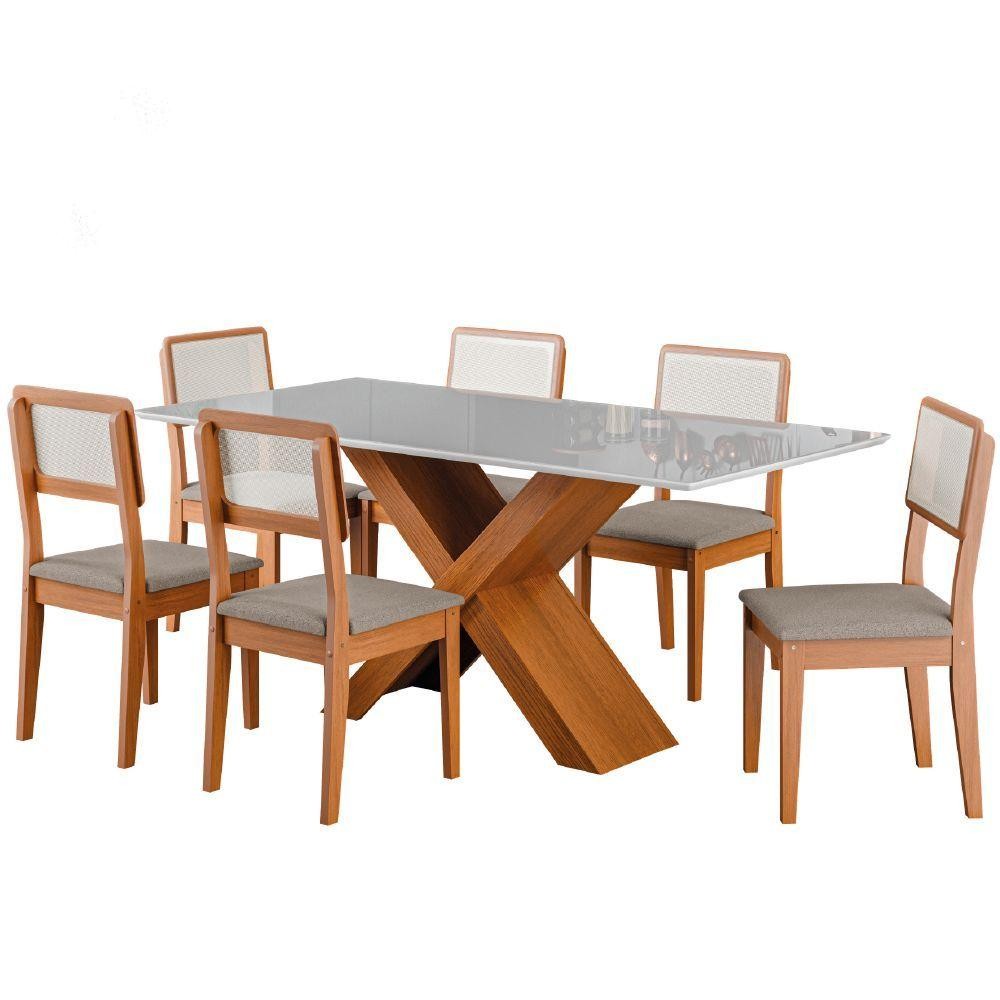 Conjunto De Mesa Sala De Jantar Tampo Com Vidro 1,80m Grécia 6 Cadeiras Santiago Dobuê off White em Oferta na Shopee