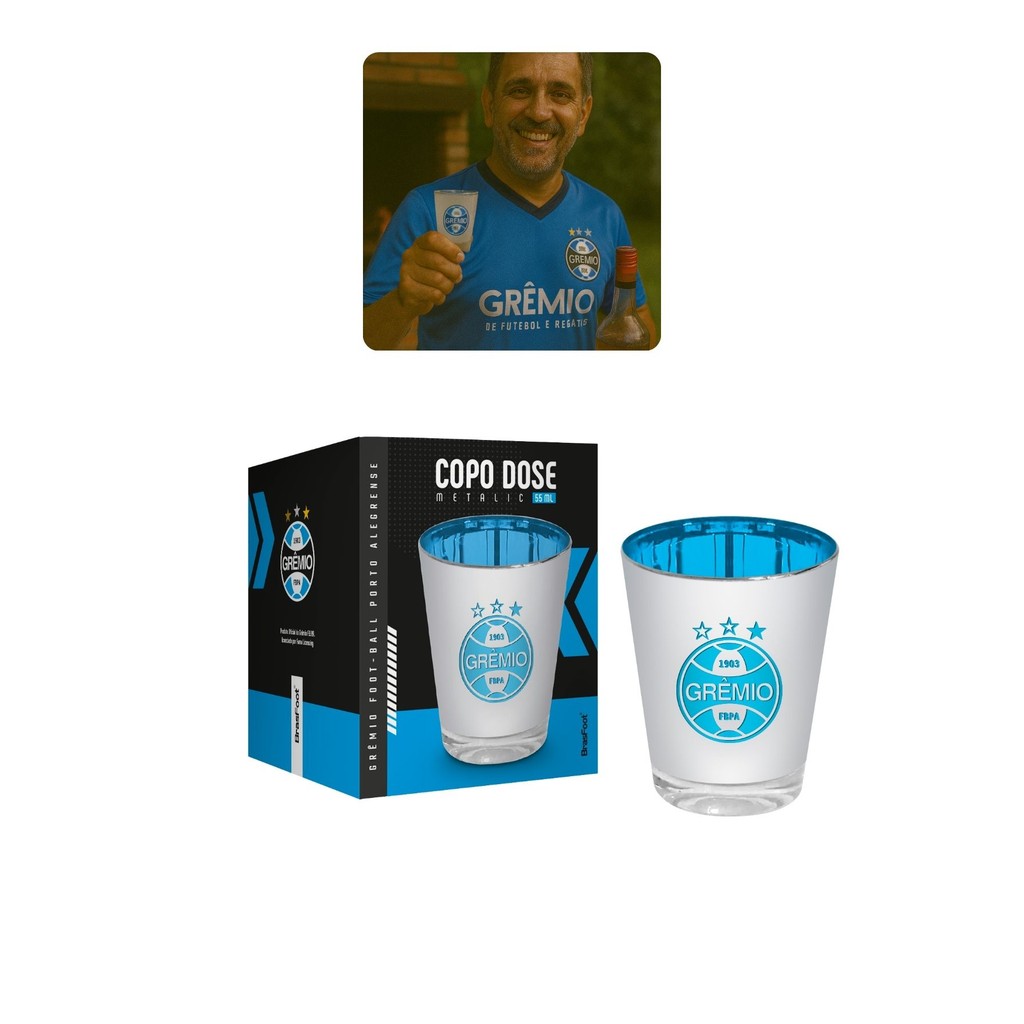Copo Dose 55ml Metalic Shot Pequeno Tequila Cachaça Pinga Time Clube Grêmio Oficial Presente