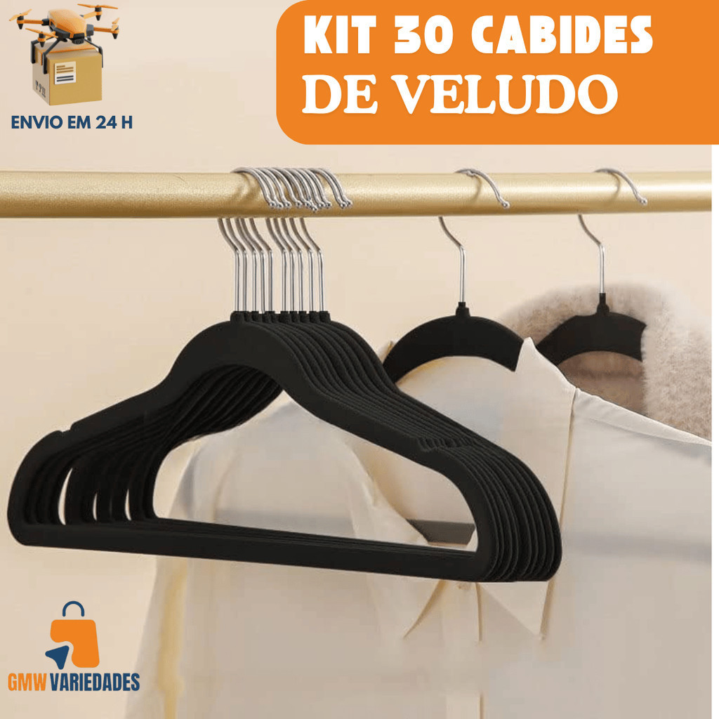 Kit 30 Cabides De Veludo 360° Antideslizante Kit Cabide Para Roupas Camiseta Calça