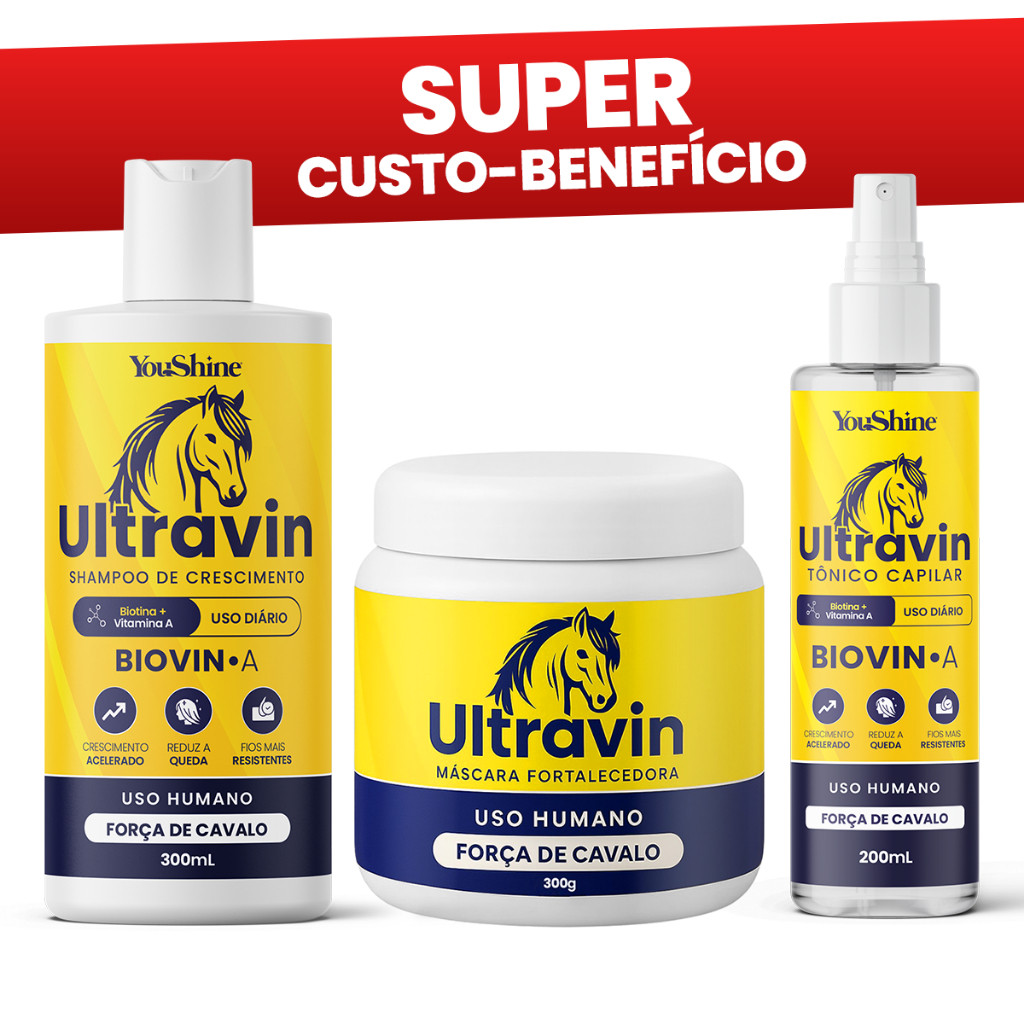 Kit Crescimento Acelerado Biovin-A Ultravin YouShine Força de Cavalo Shampoo Máscara e Tônico