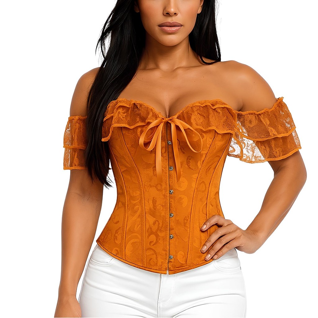 Corset Corselet Blusa Modeladora Manga Curta Renda Floral Linha Casual Damasco M237