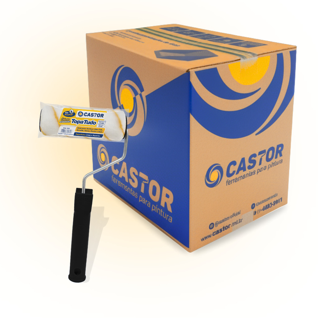 Caixa c/ 12 Rolos para pintura Lã Topa Tudo 6MMx9CM c/cabo - Castor