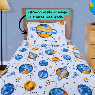 Jogo de Cama Infantil com Elástico Solteiro Estampa Planetas Estrelas Espaço astronauta  2 Peças em Oferta na Shopee