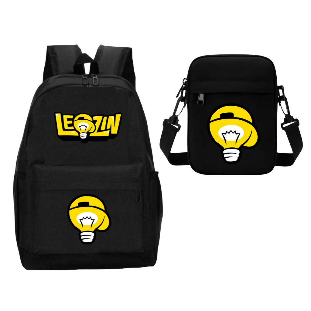 Mochila + Bolsa Transversal Shoulder Bag Resistente Infantil Leozin Novo Elemento Amarelo Lâmpada Dos Rosa Youtuber em Oferta na Shopee