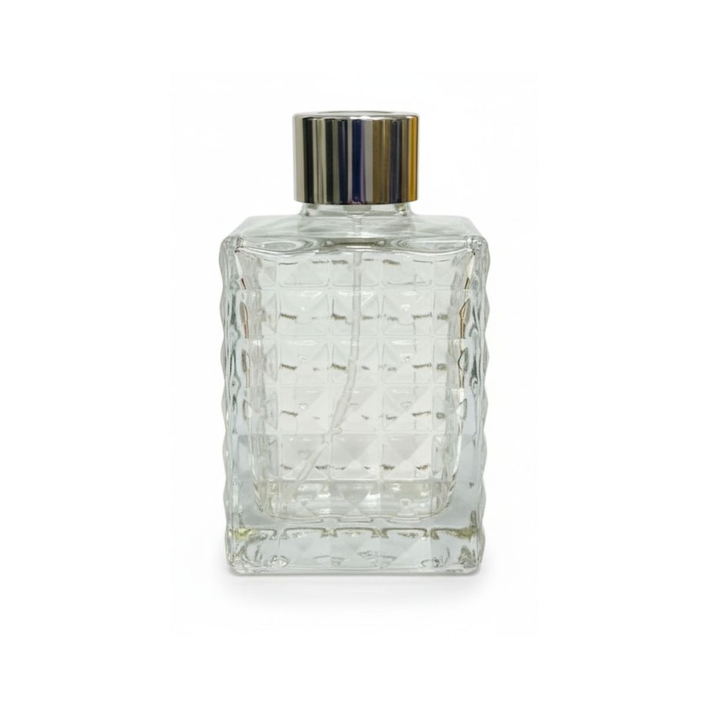 VIDRO MICRO GARRAFA RETANGULAR TAMPA PRATA 70 ML