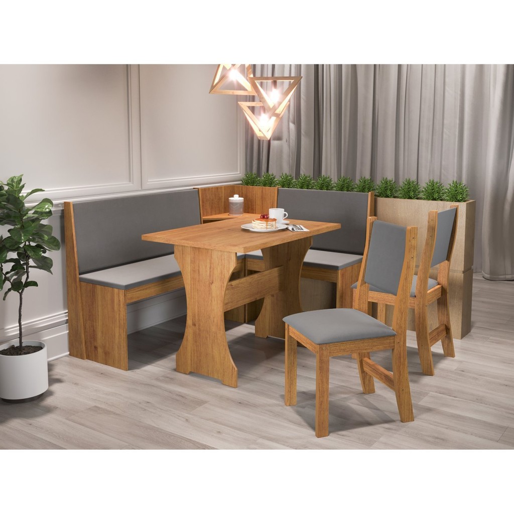 Conjunto Sala de Jantar Canto Alemão Rock com 2 Cadeiras Sol  Mel/Cinza em Oferta na Shopee