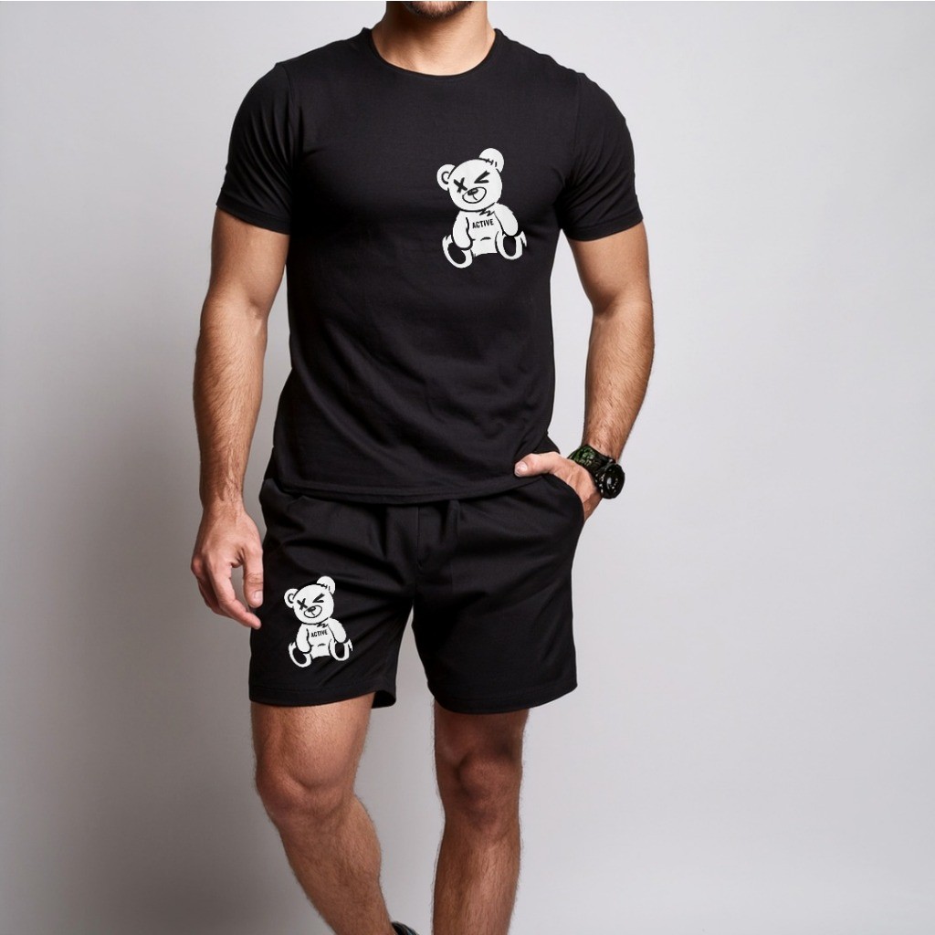 conjunto kit Camiseta camisa e Short Tectel Conjunto Masculino Estilo Casual Urso Xx SHORT E CAMISETA