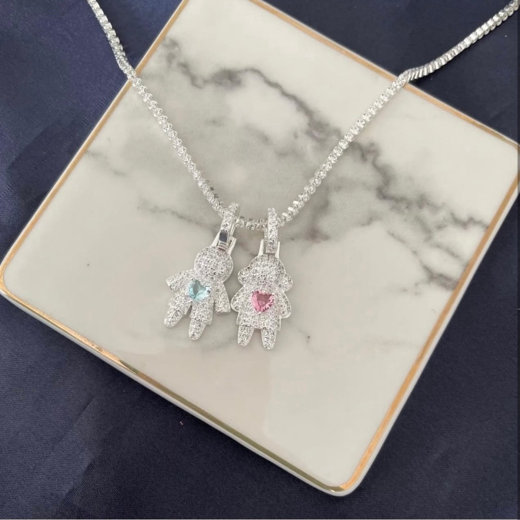Colar Filhos Pingente Menino/Menina com Pedras Feminino Prata 925 — imagem 2 de 2