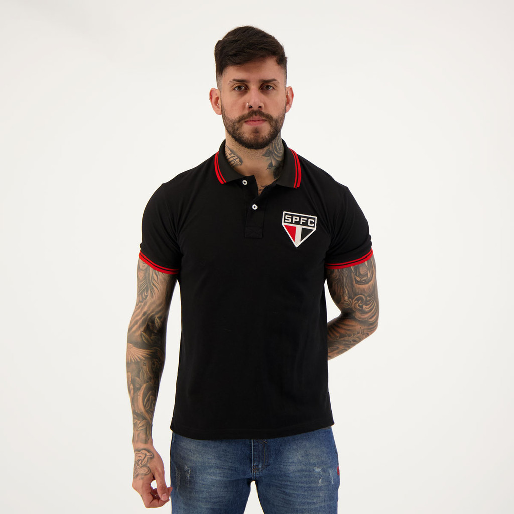 Polo São Paulo Stripe Preta em Oferta na Shopee