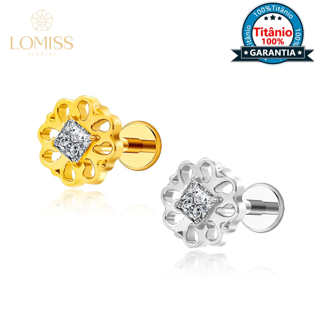 Piercing Labret Titânio Pvd Flor Com Zircônias Cravejada Para Orelha Lábio Helix Tragus Conch Cartilagem Nariz Boca em Oferta na Shopee