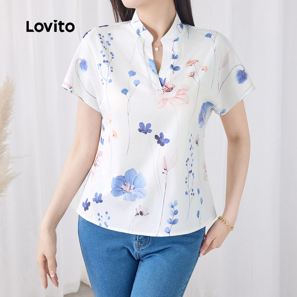 Detalhes do Lovito Blusa Casual Com Estampa Floral Para Mulheres L132ED444