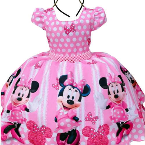 Vestido Infantil Minnie Rosa e tiara aniversario minie saiote e tiara PMIN
